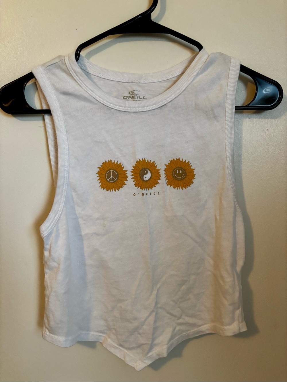 O'Neill White Cropped Tank Sunflower openback grunge indi sleaze skater